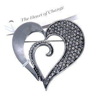 Rhinestone Heart Of Change Brooch Pin Chicos Silver-Tone Fashion Statement NWT